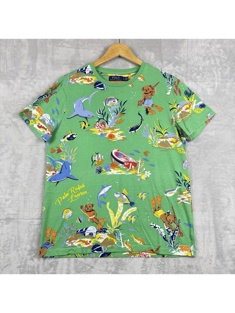 Polo Ralph Lauren Underwater Polo Bear All Over Print T-Shirt Size Large Novelty